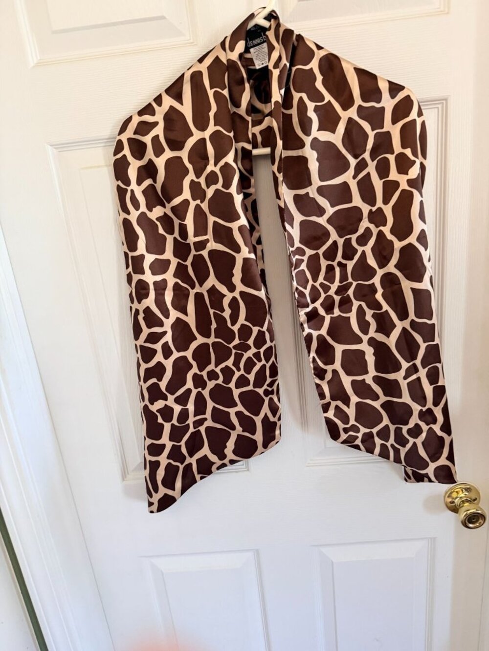 Dennis By Dennis Basso Brown Giraffe Print Satin Scarf 53" x 12" Polyester Made